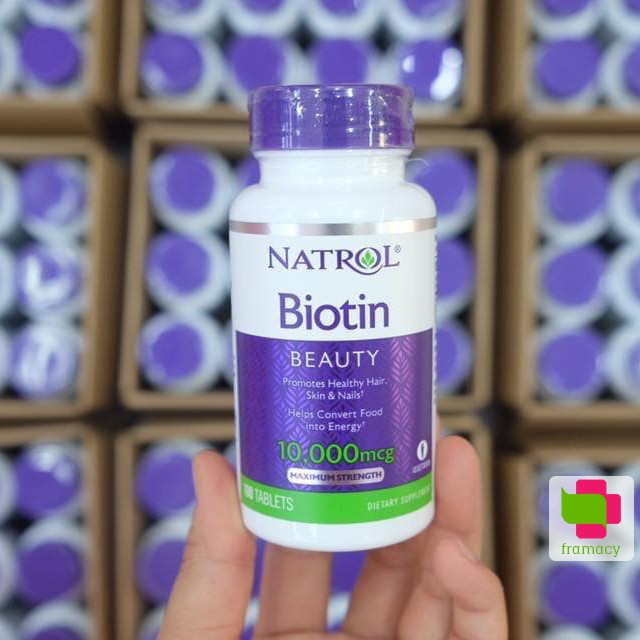 Viên uống Natrol Biotin 10000mcg, USA (100v) hỗ trợ mọc tóc, giúp móng khỏe cho người trên 12 tuổi