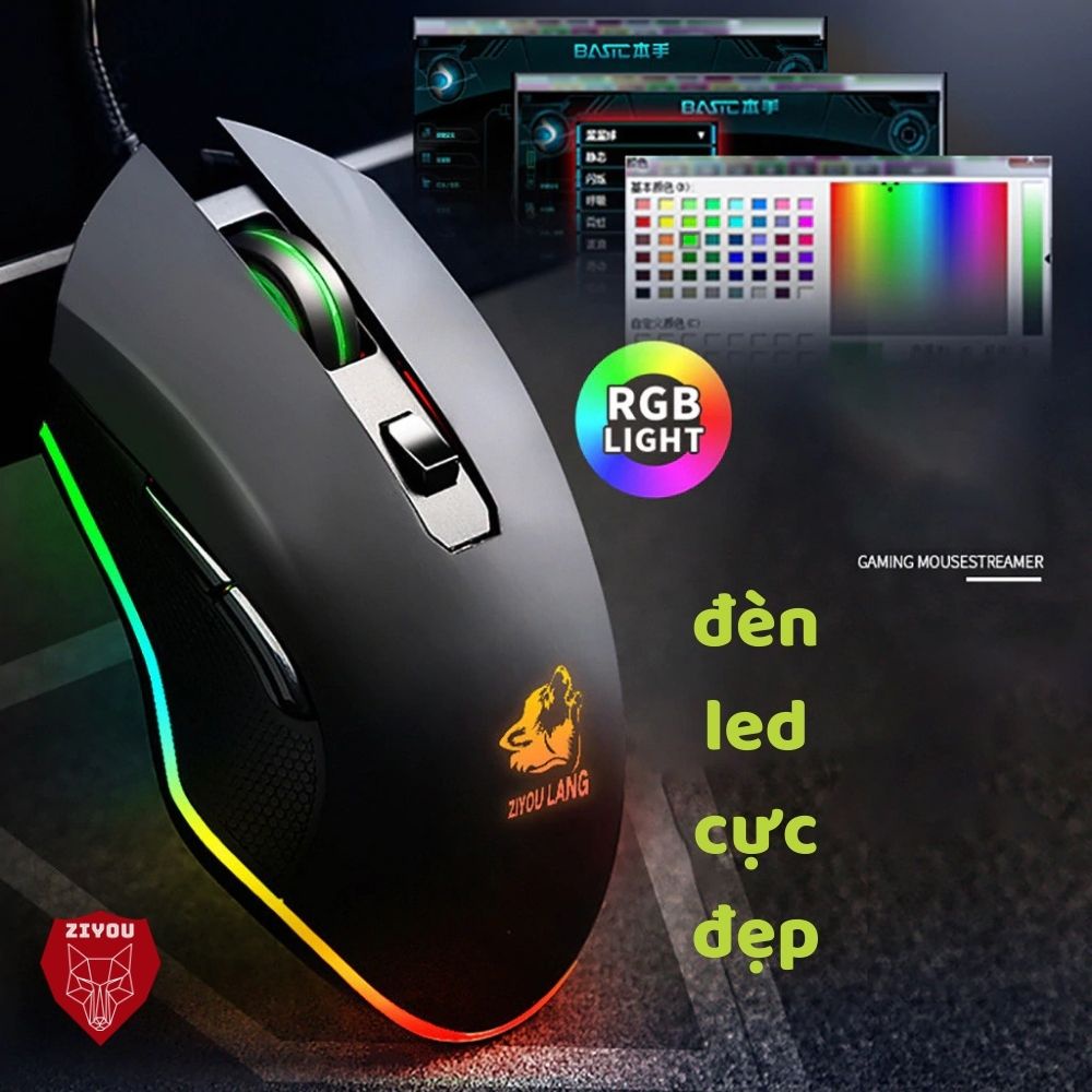 Chuột Máy Tính, Mouse Vi Tính ZIYOU V1 LED RGB, Sử Dụng Công Nghệ Chuột Quang Mới, DPI 4000, Chơi Game Dùng Văn Phòng