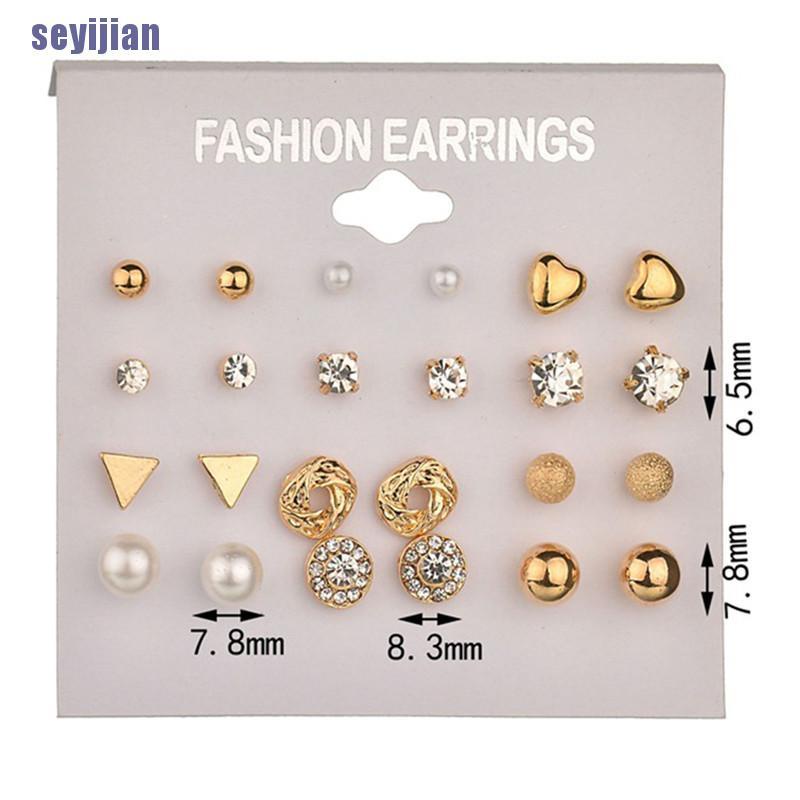 Set 12 Khuyên Tai Đính Đá Thời Trang Cho Nữ