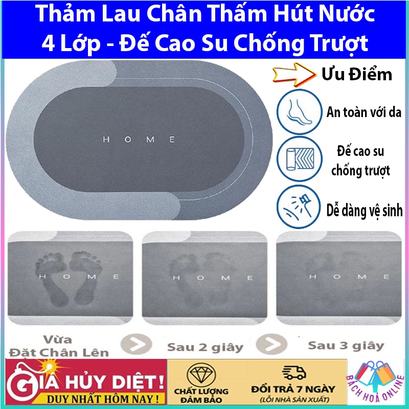 Thảm chùi chân siêu thấm nước, Thảm lau chân nhà tắm thiết kế sang trọng, đế cao su chống trượt