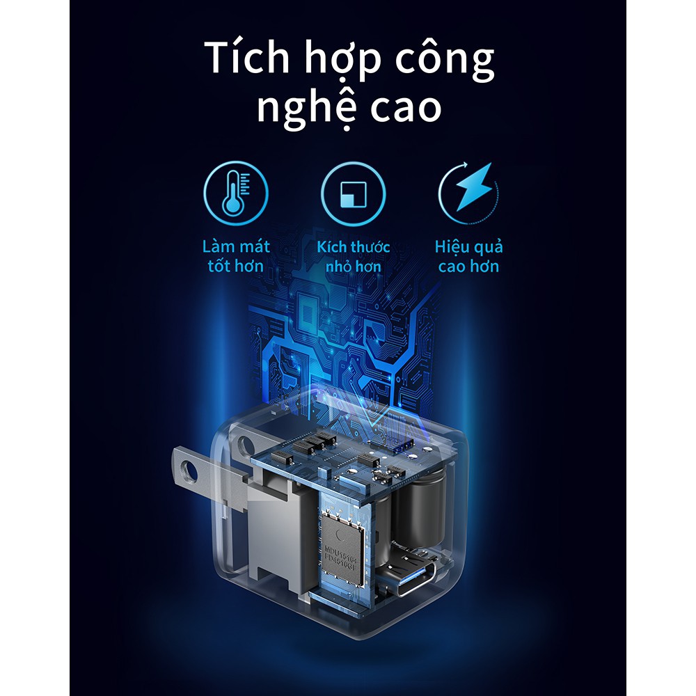 Cốc Sạc ANKER PowerPort III Nano 18W 1 cổng USB-C Pi.Q 3.0 tương thích PD - A2616 Chính hãng BH 18 tháng