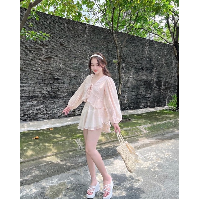 Set áo tay dài kèm quần váy xoè voan lụa mùa thu - Autumn Set Beeli