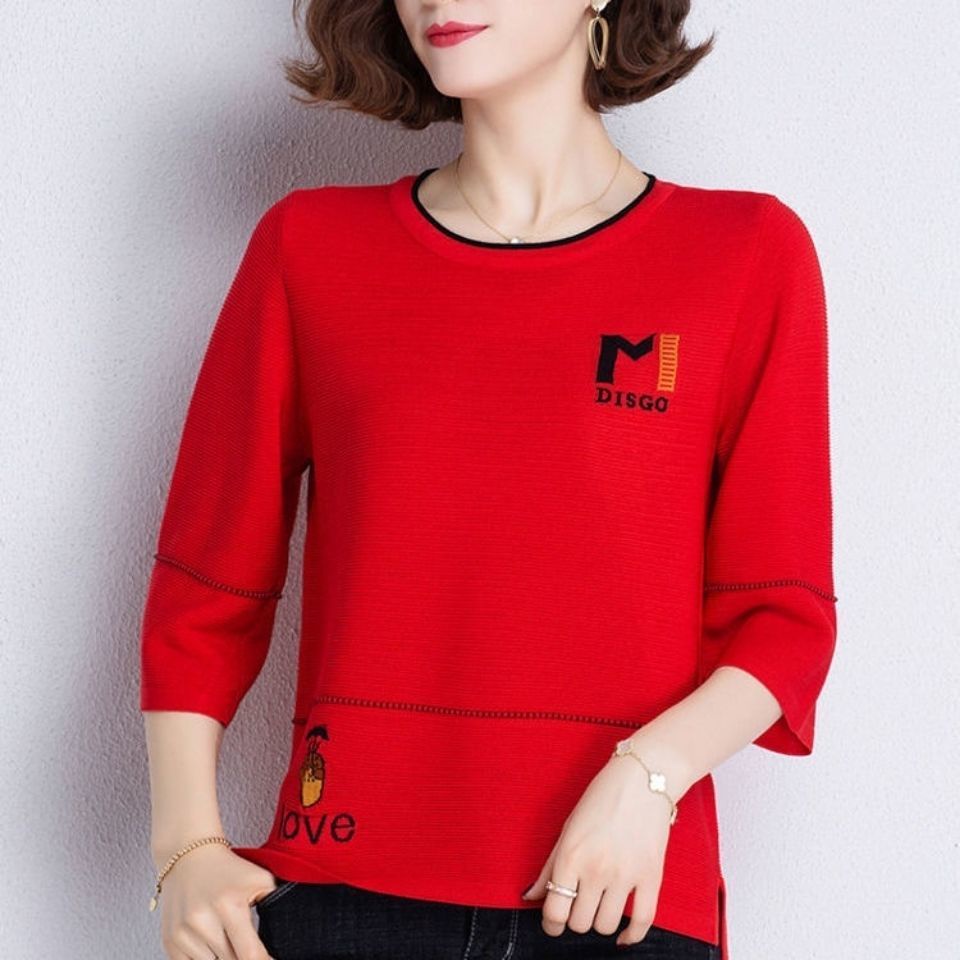 Áo Thun Lụa Lạnh Mỏng Dáng Rộng Thời Trang Mùa Hè Cho Phụ Nữ Trung Niên 3 Tuổi