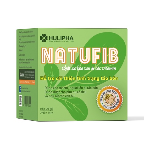 Bộ 2 Hộp Natufib Chất Xơ Hòa Tan HULIPHA Hỗ Trợ Phòng Táo Bón An Toàn Cho Bà Bầu, Trẻ Nhỏ Hộp 20 Gói