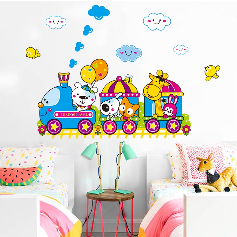 Decal dan tuong trang trí phòng bé yêu Đoàn tàu vui nhộn mẫu số 4 AmyShop