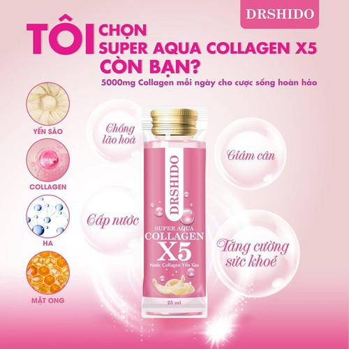 01 Hộp Nước uống Collagen Yến sào Nhật bản - COLLAGEN X5 SUPER AQUA DR SHIDO (14 gói / hộp)