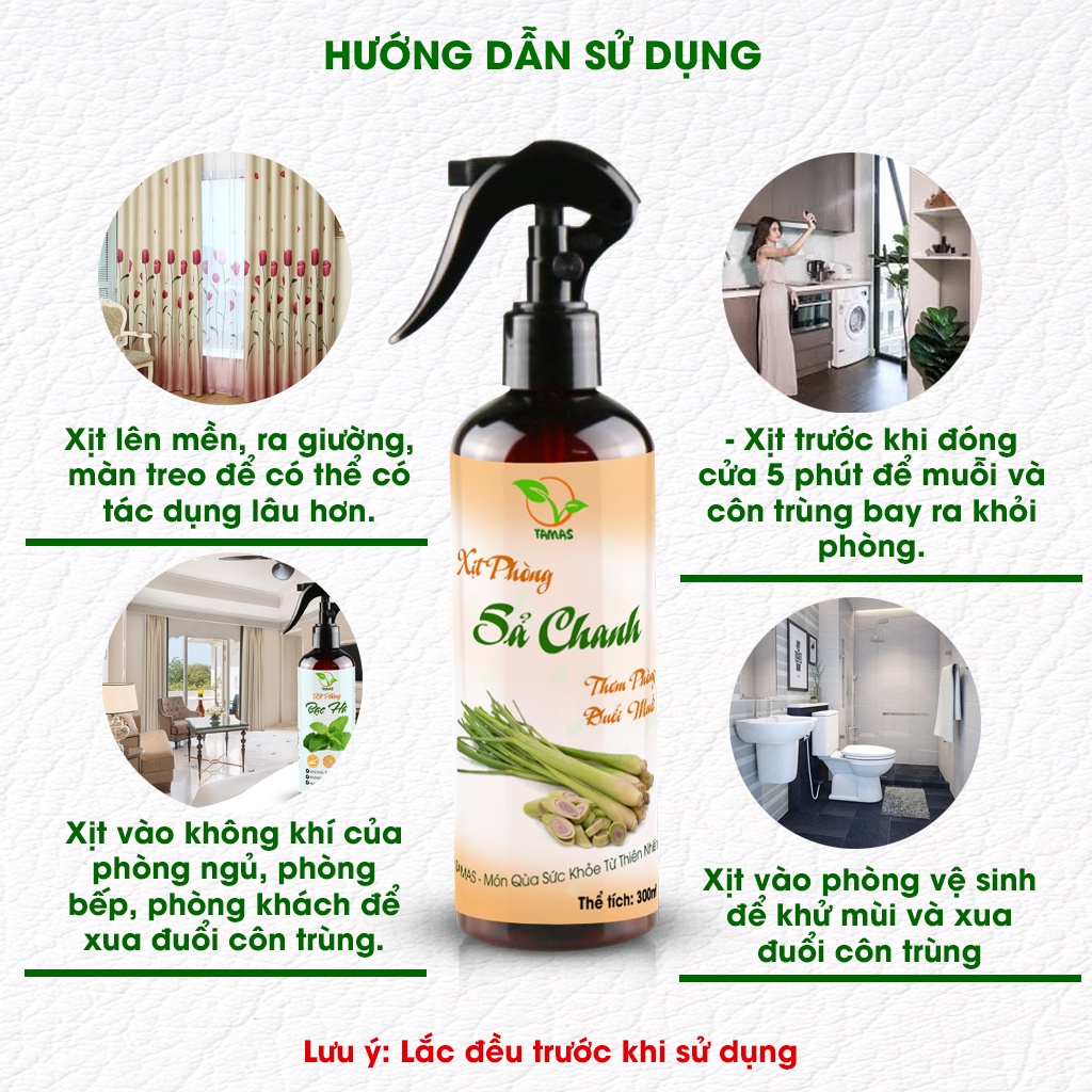 Bộ 2 chai xịt phòng thơm lâu TAMAS 300ml, thành phần tự nhiên an toàn, giúp khử mùi, đuổi côn trùng, thư giãn, ngủ ngon.