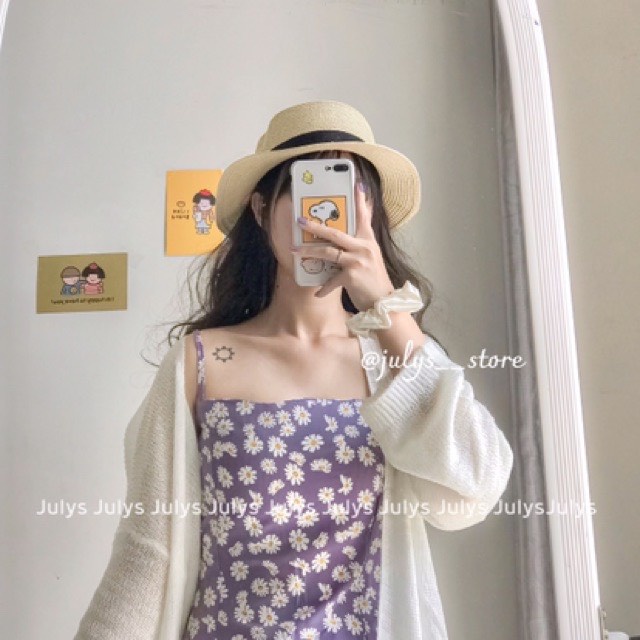 Váy 2 dây họa tiết hoa nhí hoa cúc màu tím