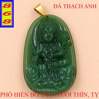 Mặt Dây Chuyền Phật Phổ Hiền Bồ Tát đá xanh Lá 3.6cm - Mặt Size Nhỏ - Tặng Kèm Móc Inox