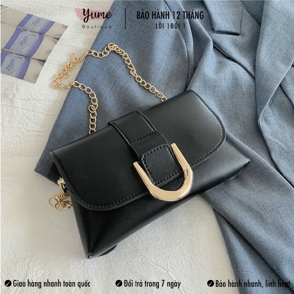 [FreeShip] Túi Đeo Chéo Kèm Xích, Túi Mini size 19 Hai Màu Đen Trắng Siêu Xinh Yume TMN55