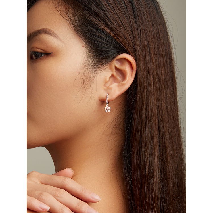 BAMOER Bông Tai bạc 925 HìNh Hoa ĐàO ThờI Trang