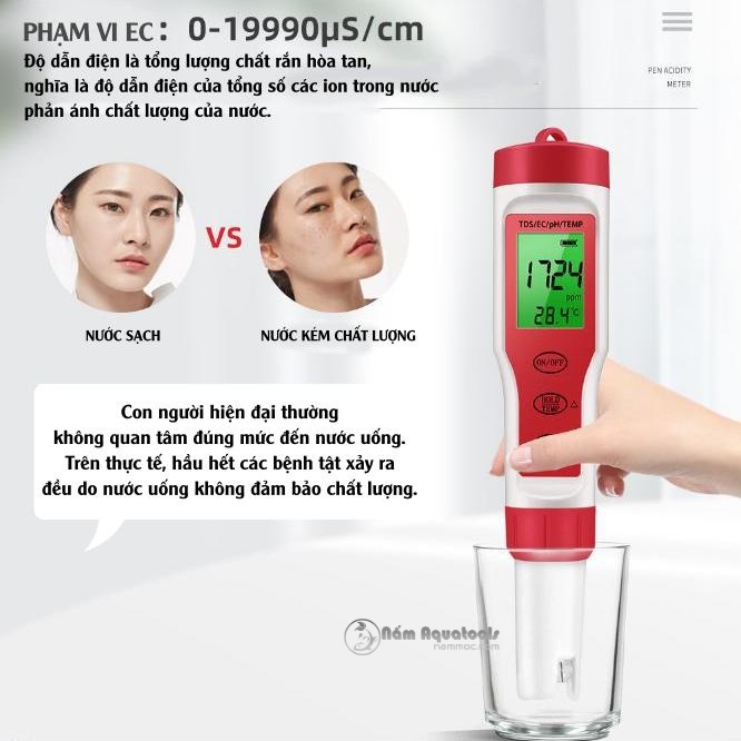 Bút Test Nước 4 in 1 EZ-9908 | Đo pH - TDS - EC và Nhiệt độ | Dùng kiểm tra nước uống, thuỷ canh, bể cá thuỷ sinh