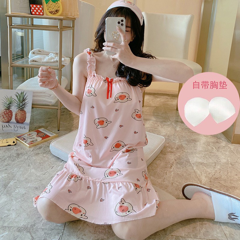 Đầm ngủ -  váy ngủ nữ 2 dây cao cấp chất thun mềm mại thoáng mát siêu xinh V2D88
