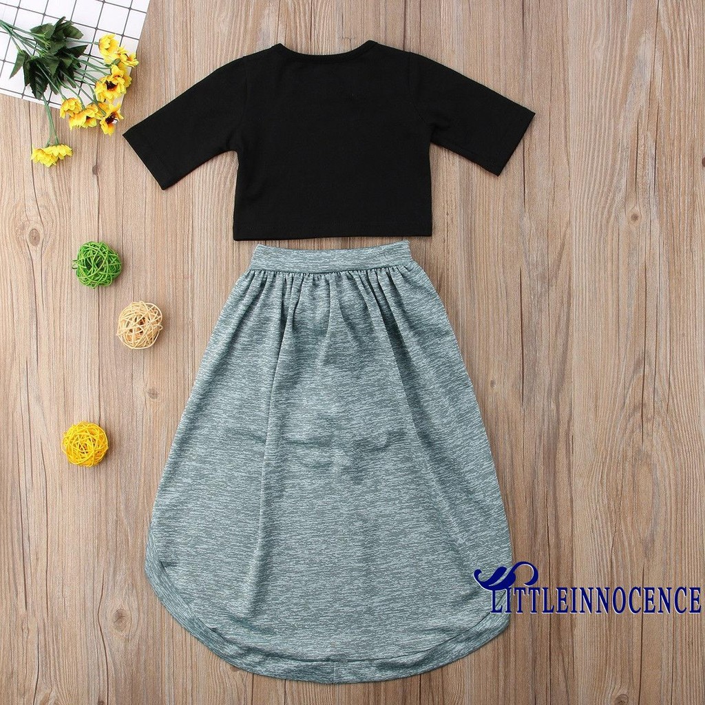 ❤XZQ-Fashion Summer Princess Kids Baby Girl Exposed Navel Tops T-shirt Shorts Skirt Clothes Outfits 2 PCs