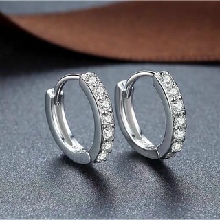 Bông tai bạc Ý khoen tròn nạm đá,Khuyên tai tròn gắn đá cao cấp-Minh Tâm Jewelry