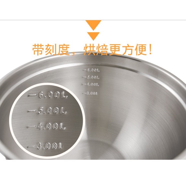 Thau inox 304 có chia vạch lòng sâu chuyên đánh trứng nhào bột làm bánh trộn salad đựng thực phẩm đa năng đủ kích thước