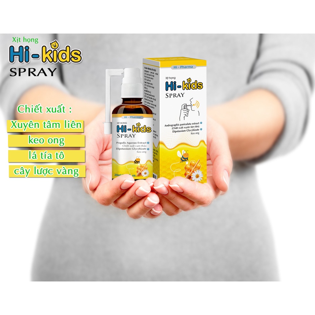 Xịt họng Hi- Kids Spray chiết xuất keo ong,xuyên tâm liên,giảm ho ngứa rát họng