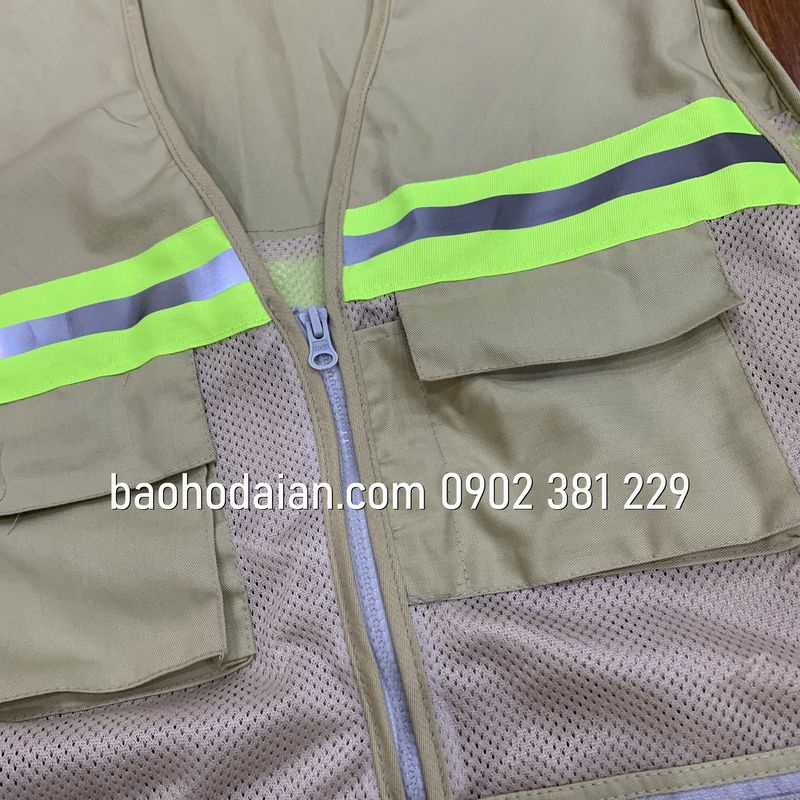 Áo ghi lê phản quang màu vàng mơ 3 kéo 6 túi