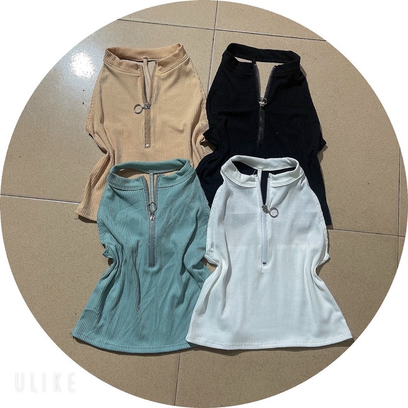 ÁO CỔ YẾM DÂY KÉO CROPTOP ĐEN TRẮNG