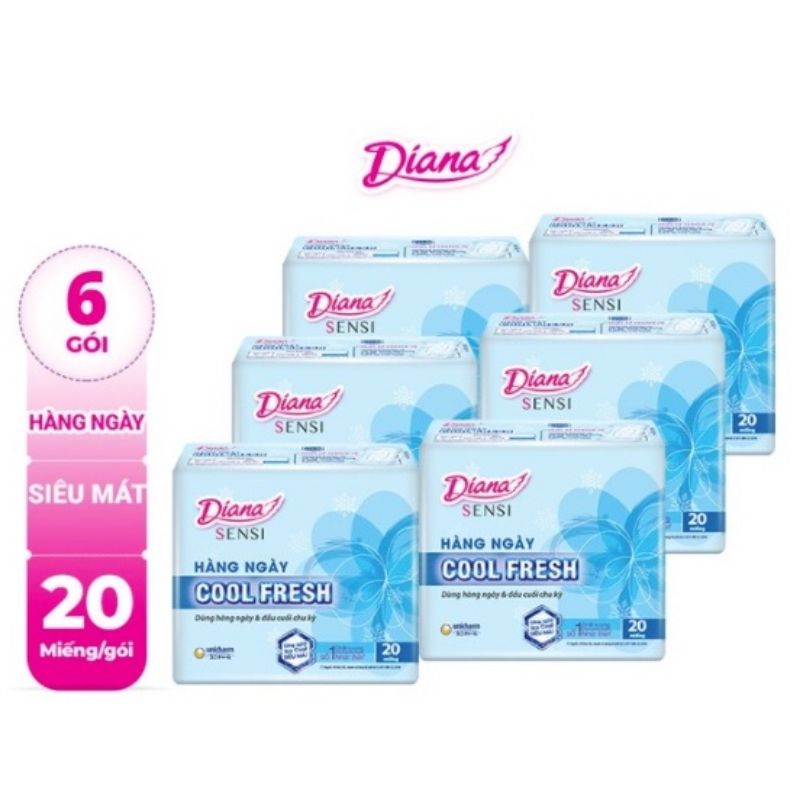 (120 Miếng) Băng Vệ Sinh Hàng Ngày Diana Cool Fresh, Gói 20 Miếng