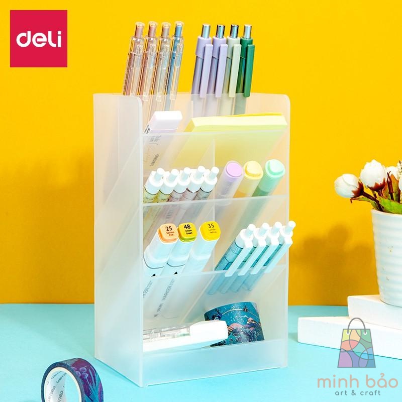 ỐNG CẮM BÚT ĐỰNG ĐỒ VĂN PHÒNG DELI 4/5/8 NGĂN-MÀU TRẮNG TRONG -GIÚP BÀN LÀM VIỆC GỌN GÀNG - 8934 / 8935 / 8936