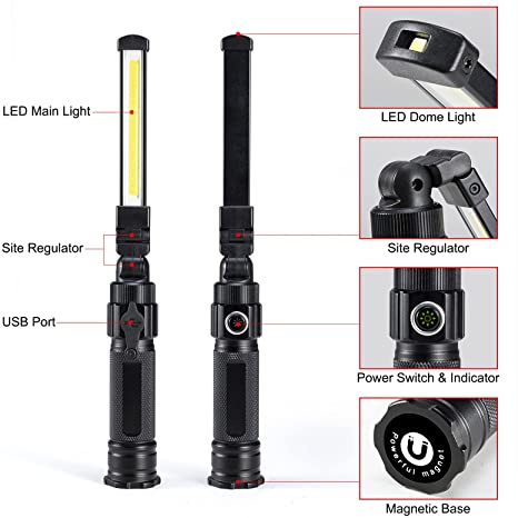 Đèn Pin Làm Việc Có Thể Gấp Gọn 1200 mAh Có Đế Nam Châm Xoay 360° Đèn Pin LED 5 Chế Độ Sáng Tiện Dụng Sửa Chữa Nhà Cửa/ Xe Hơi