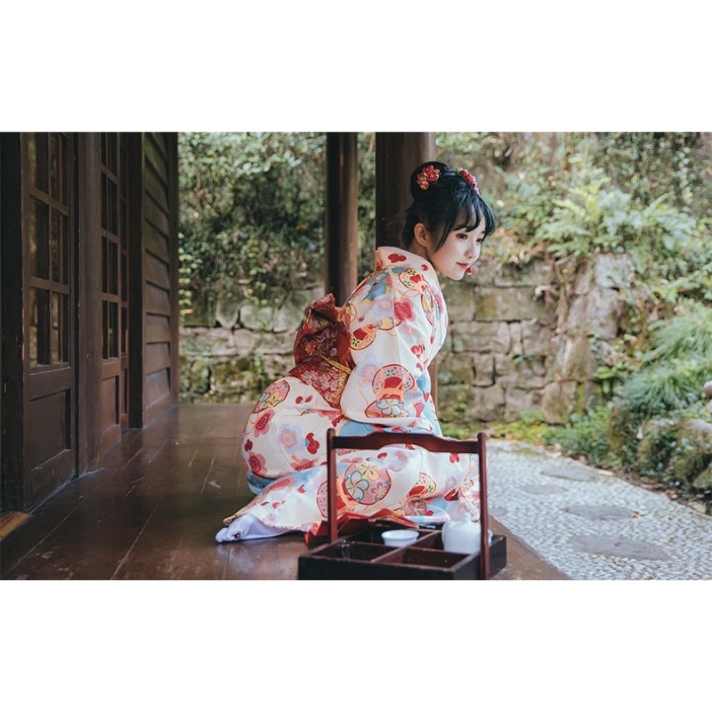 Trang phục nhật bản kimono mẫu hoa cam ( sẵn )