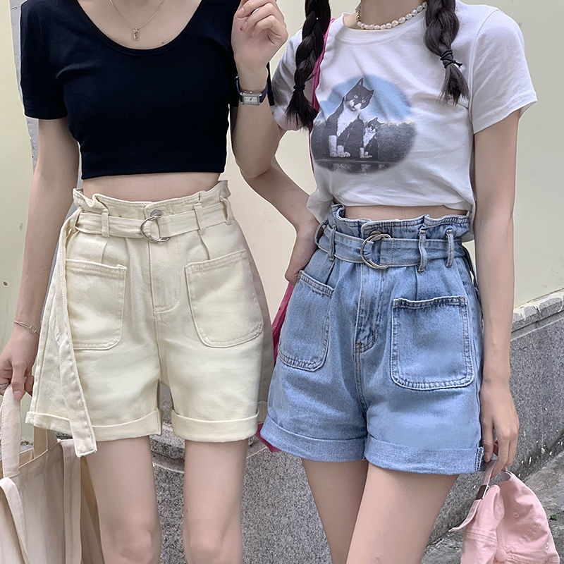 Quần Short Denim Lưng Cao Ống Rộng Thời Trang Hàn Quốc Dành Cho Nữ