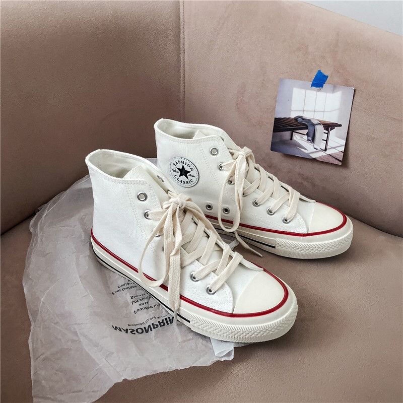 Giày Thể Thao Vải Canvas Cổ Cao Mẫu 1970s Màu Trắng Thiết Kế Mới Phong Cách Retro Hàn Quốc Thời Trang Cho Nữ