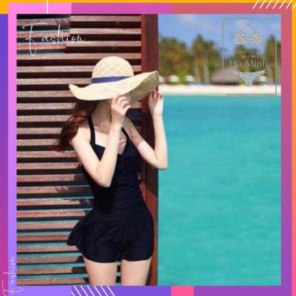 [Xưởng May Bikini Hà Minh] Bikini, Đồ Bơi Đi Biển Một Mảnh Liền Thân Đen Cột Dây Cổ Váy Xòe KG0730 ODERI Đẹp ☝️