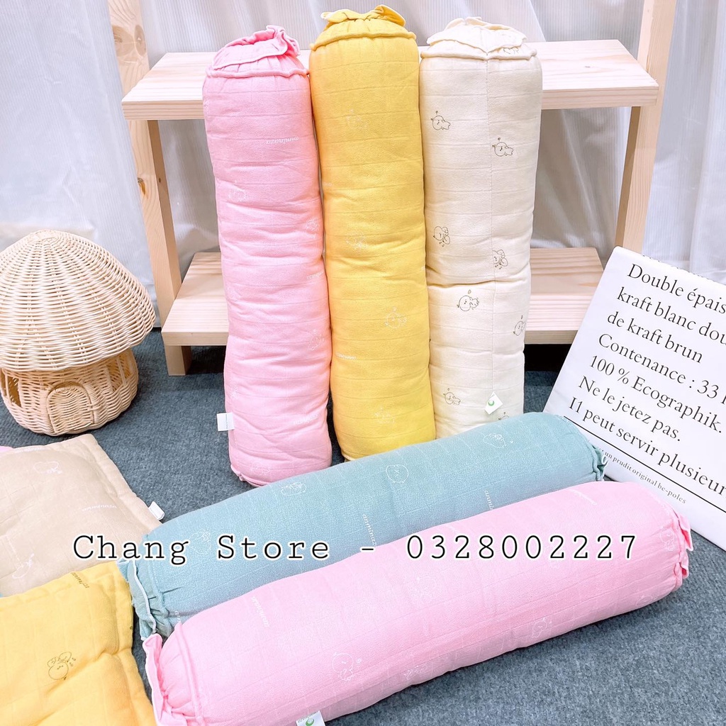 Gối ôm , gối nằm bông vải sợi tre cho bé sơ sinh Anminaza cao cấp