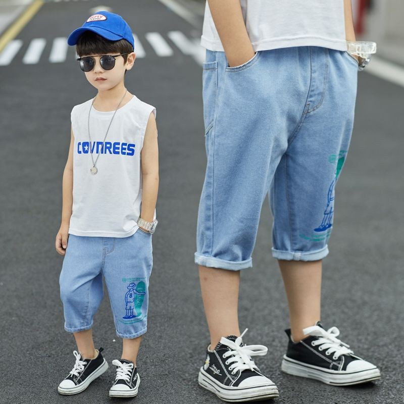 Quần Short Denim Vải Cotton Mỏng Thiết Kế Cá Tính Cho Bé Trai