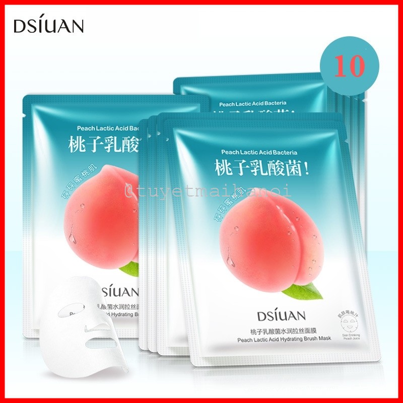 Combo 10 mặt nạ quả Đào DSIUAN dưỡng ẩm, chống lão hóa da - Peach Lactic Acid Bacteria Mask