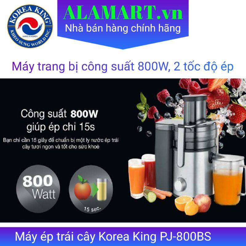 Máy ép trái cây Korea King PJ-800BS 800W, miệng ép lớn 85mm