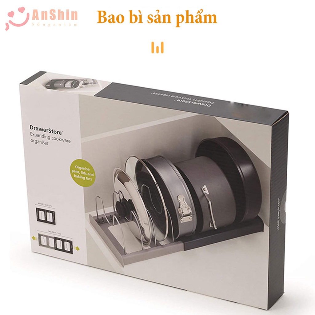 Giá úp nồi, chảo, nắp vung đa năng có thể điều chỉnh độ dài của cả giá để và từng khoang