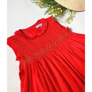 Đầm Smock đỏ cổ tròn