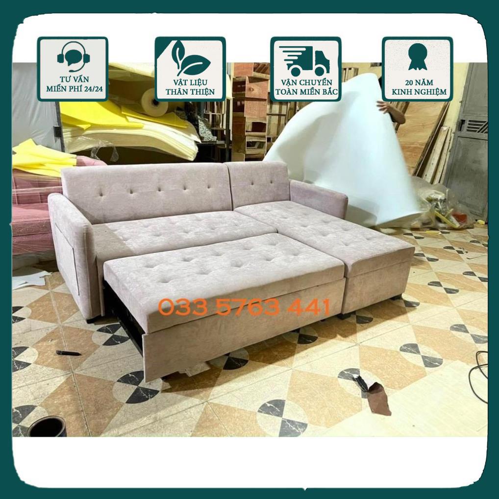 Sofa khung gỗ tự nhiên góc el thiết kế thông minh kéo ra thành sofa giường kích thước 2m2x1m6 nhiều màu sắc lựa chọn
