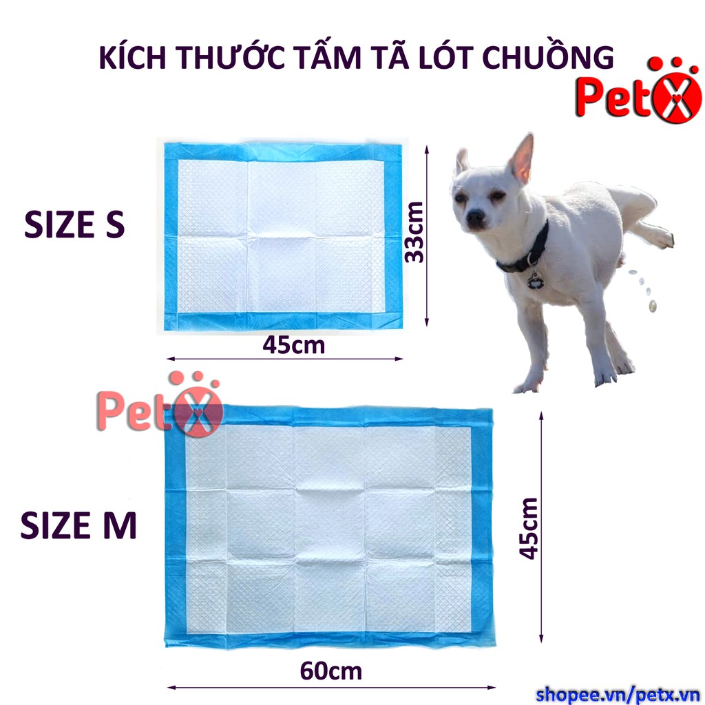 Tã lót cho chó mèo đi vệ sinh vào khay, chuồng bằng giấy siêu thấm hút 50, 100 tấm miếng PetX