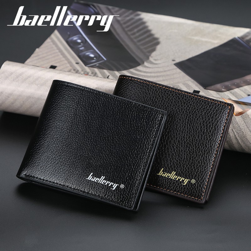 Baellerry 810# Men's Horizontal Wallet Soft Leather Korean Style Lychee Pattern Wallet Short Open Coin Purse