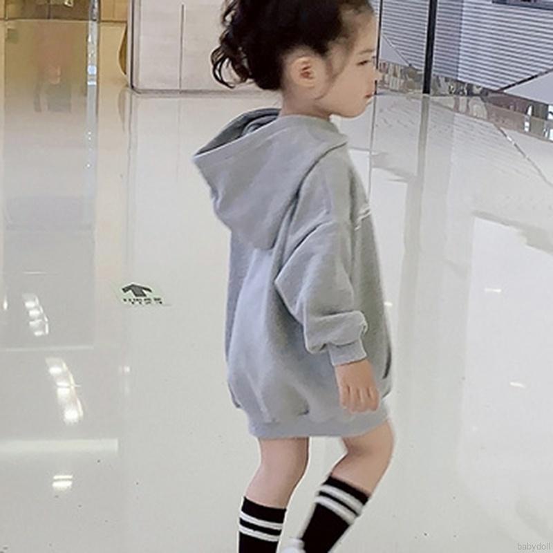 Đầm hoodie bé gái tay dài lót lông cừu dày dặn thoải mái thời trang