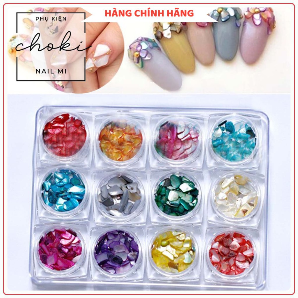 Set xà cừ sỏi 12 màu CHOKI NAIL MI trang trí móng nail tự nhiên - SS80