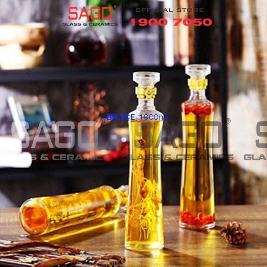 Bình Thủy Tinh Tròn Eo Cao Nắp Thủy tinh 500ml , 1000ml | Tùy chọn Dung Tích