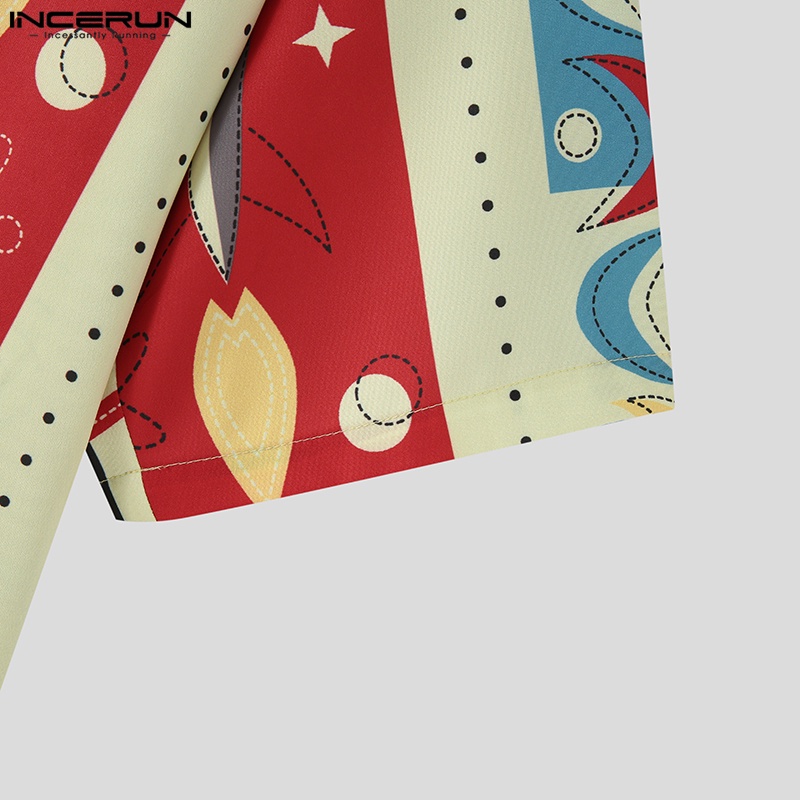 Áo sơ mi INCERUN tay ngắn in hình kèn trumpet phối nút thời trang đi biển cho nam