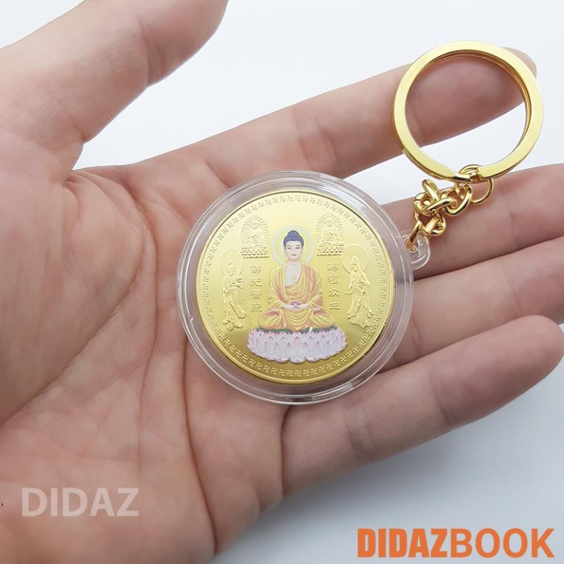 Móc Treo Chìa Khóa xe máy, ô tô, xe hơi Đồng Xu Đức Phật Thích Ca Mâu Đài Sen, cầu bình an quà tặng ý nghĩa