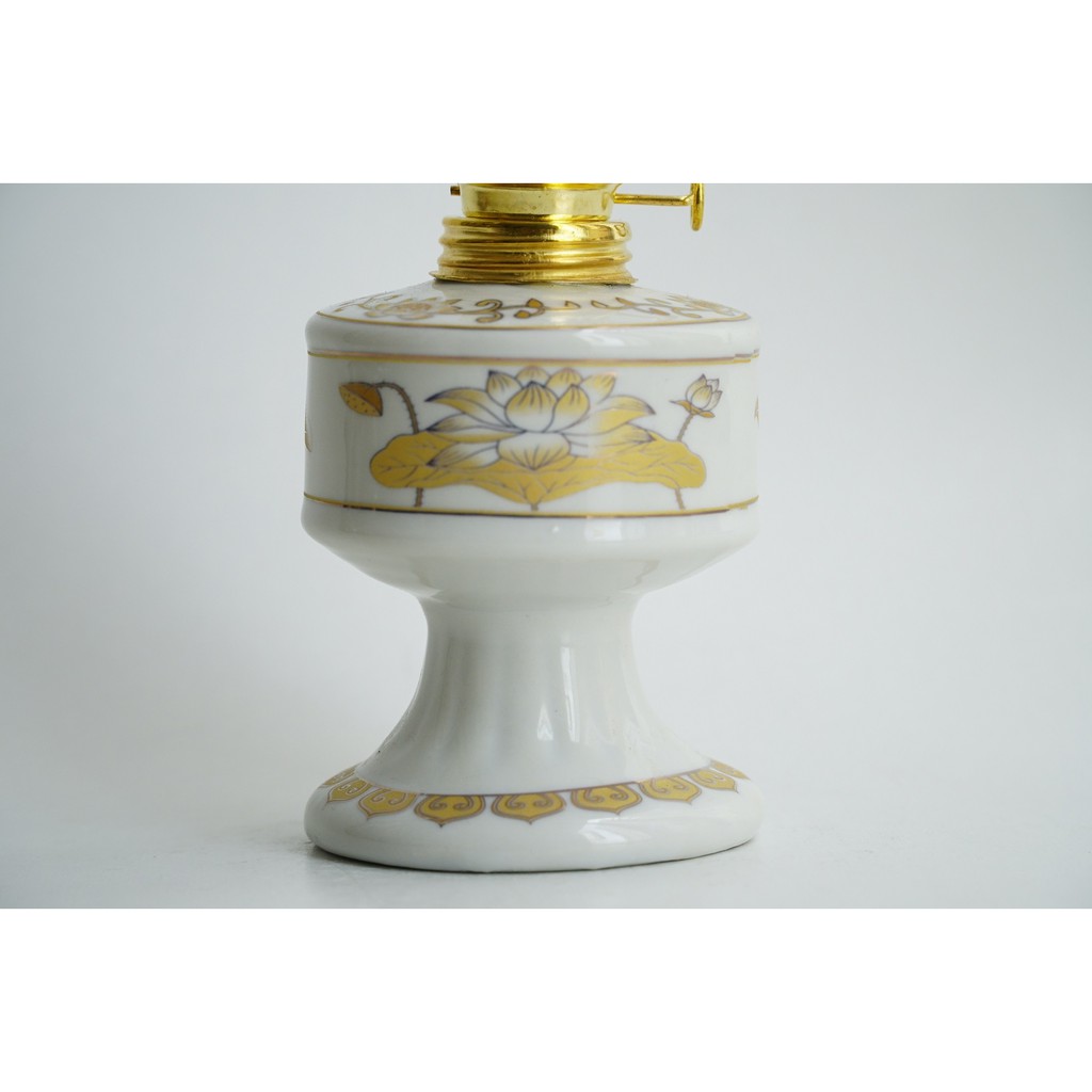 Đèn dầu thờ cúng truyền thống chân cao vàng cung đình - Cao 18cm