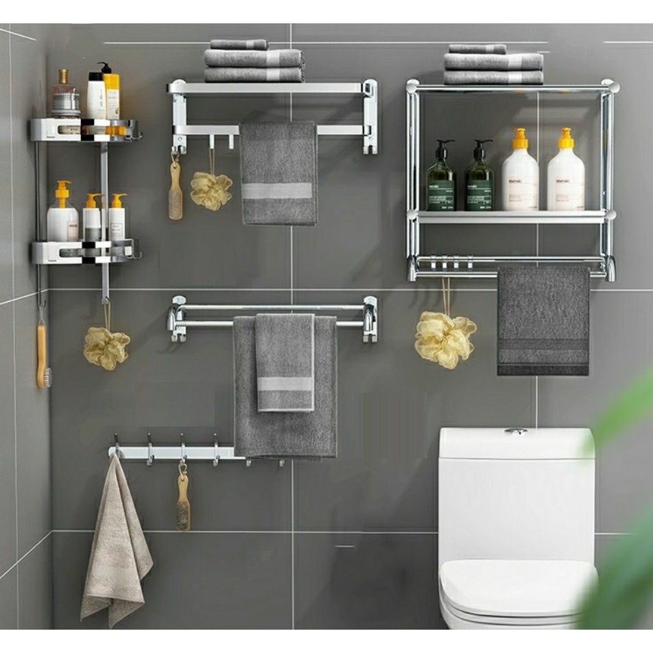 Bộ Phụ Kiện Nhà Tắm Inox 304 Siêu Bền - Sản Phẩm Đều Dán Hoặc Khoan Tường Phù Hợp Mọi Tường Nhà