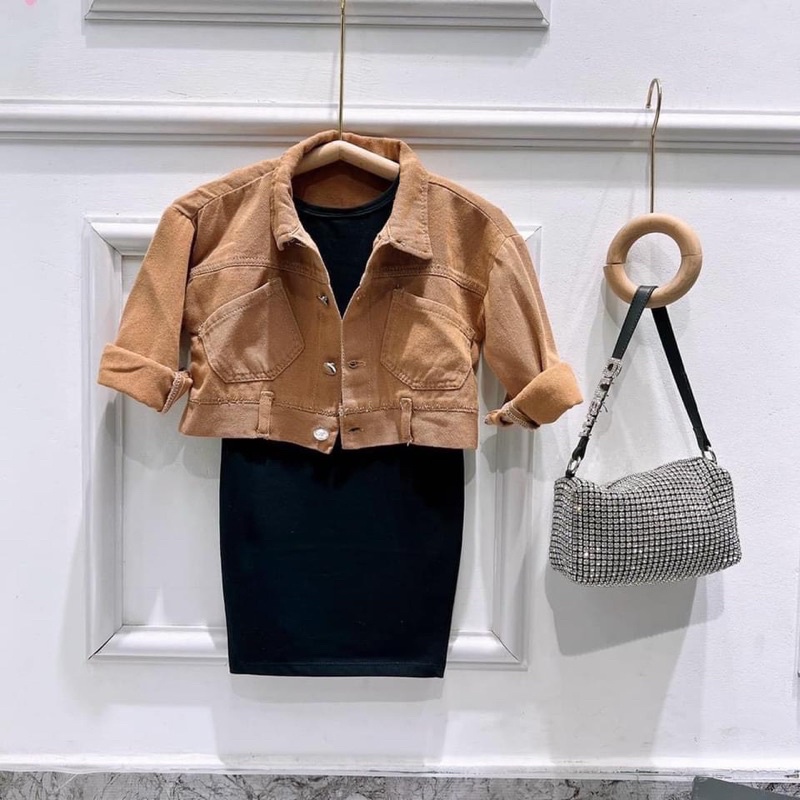 Set áo khoác kaki váy đen cho bé gái