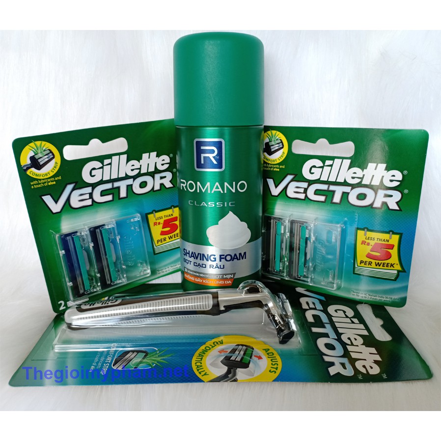 Combo Bọt Cạo Râu Romano - Cán Và 2 Dao Cạo Râu Gillette