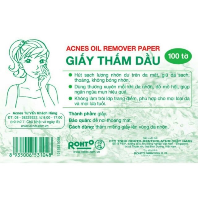 Giấy thấm dầu acnes 100 tờ