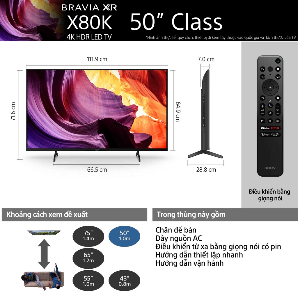 Tivi Sony Bravia KD-50X80K 50" Google TV 4K Ultra HD HDR